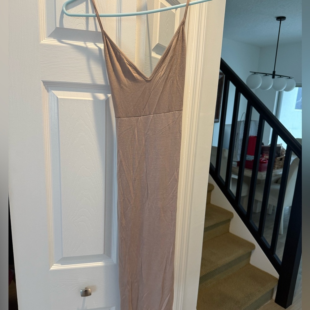 Sleek Taupe Slip Dress with Spaghetti Straps